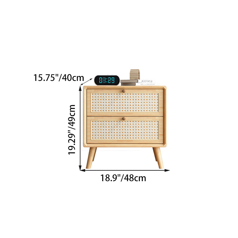 Traditional Farmhouse Square Rubberwood Solid Wood Pine Solid Wood Multi-Layer Solid Wood Nightstand 2-Drawer For Bedroom