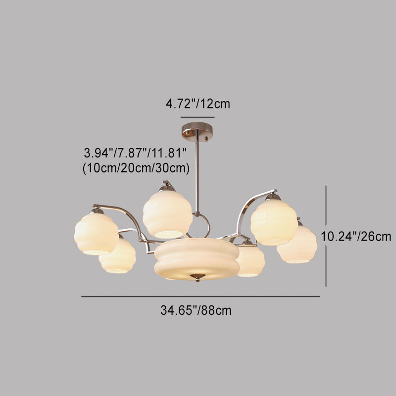 Lustre Moderne à Branches Courbées Style Mi-Siècle avec Baguette Ronde et Globes en Verre et Fer 4/6/8 Lumières pour Salon 