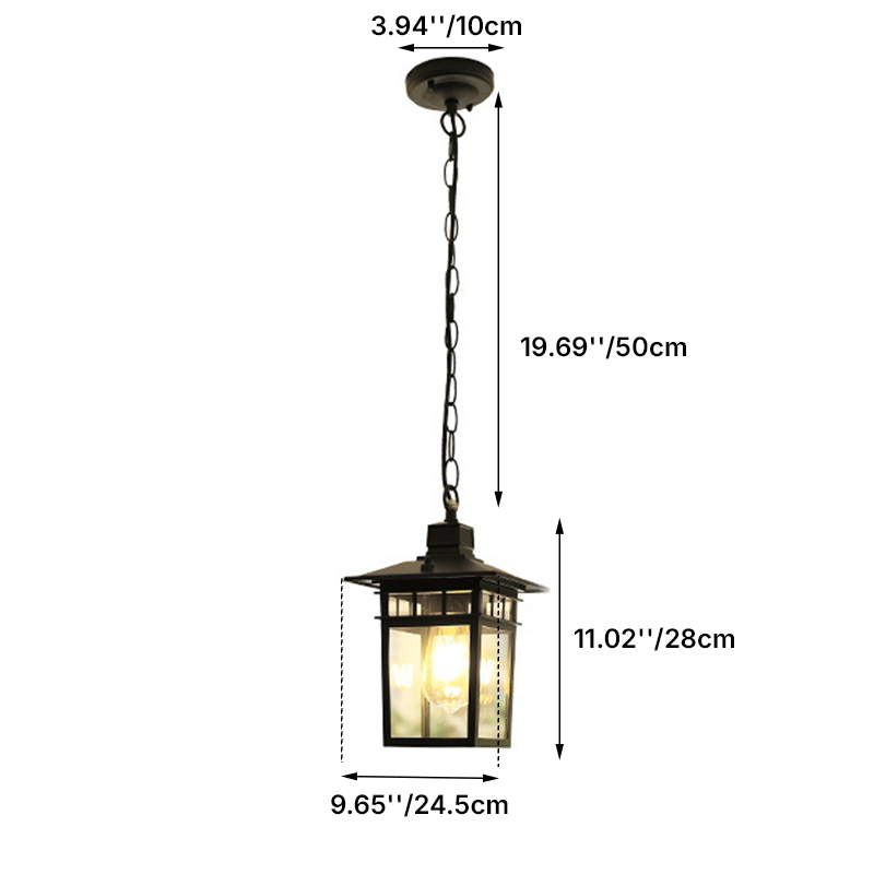 Suspension étanche pour patio à 1 lumière en verre et aluminium, cage carrée européenne extérieure 