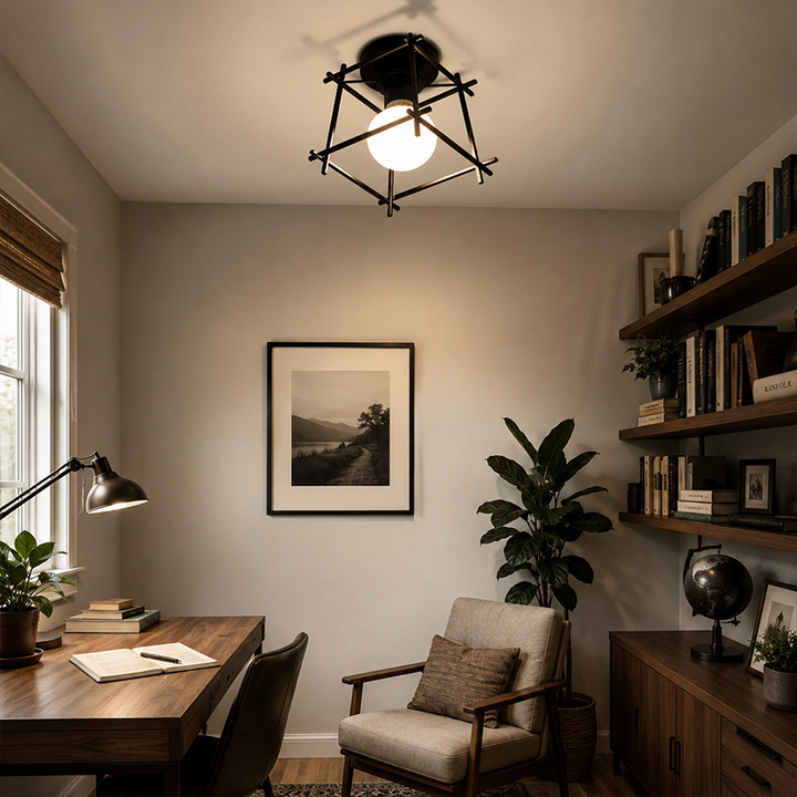 Modern Minimalist Square Iron 1-Light Tic Tac Toe Shaped Semi-Flush Mount Lighting For Entryway