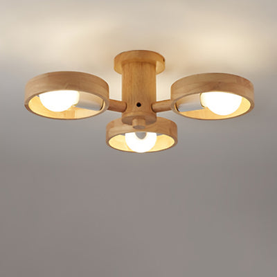 Plafonnier semi-encastré contemporain nordique rond en bois de caoutchouc avec 3/5 lumières pour salon 