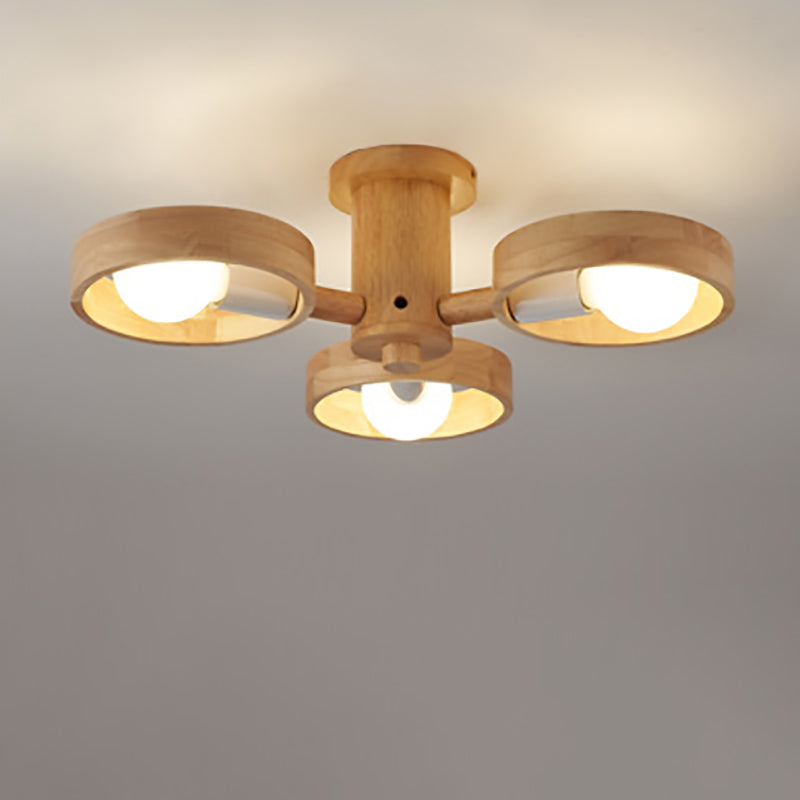 Plafonnier semi-encastré contemporain nordique rond en bois de caoutchouc avec 3/5 lumières pour salon 