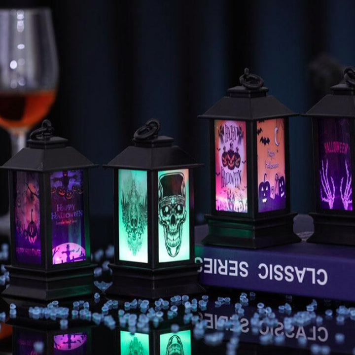 Halloween Glowing Oil Lamp Ornament Skeleton Pumpkin Decorative Battery Table Lamp