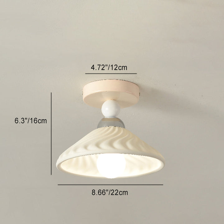 Luz de techo semiempotrada de 1 luz con pantalla redonda geométrica de cerámica crema contemporánea escandinava para sala de estar 