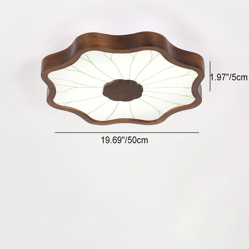 Traditionelle chinesische Lotusblatt-Deckenleuchte aus Holz, Eisen, Acryl, LED-Unterputz-Deckenleuchte für Wohnzimmer 