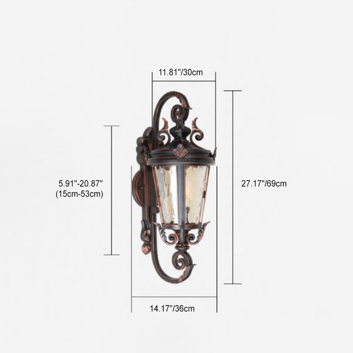 Lámpara de Aplique de Pared de Cilindro de Vidrio de Aluminio Impermeable Tradicional Europea de 1 Luz para Patio Exterior 