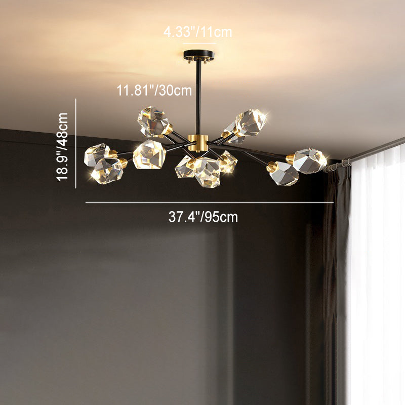 Lustre contemporain en cristal de cuivre irrégulier de branche scandinave 6/9/12/15/18 lumières pour salon 