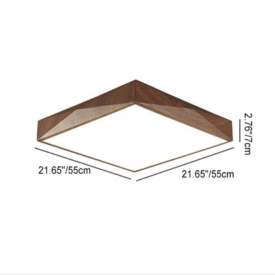 Modern Minimalist Wood Grain Square Geometry LED Flush Mount Ceiling Light