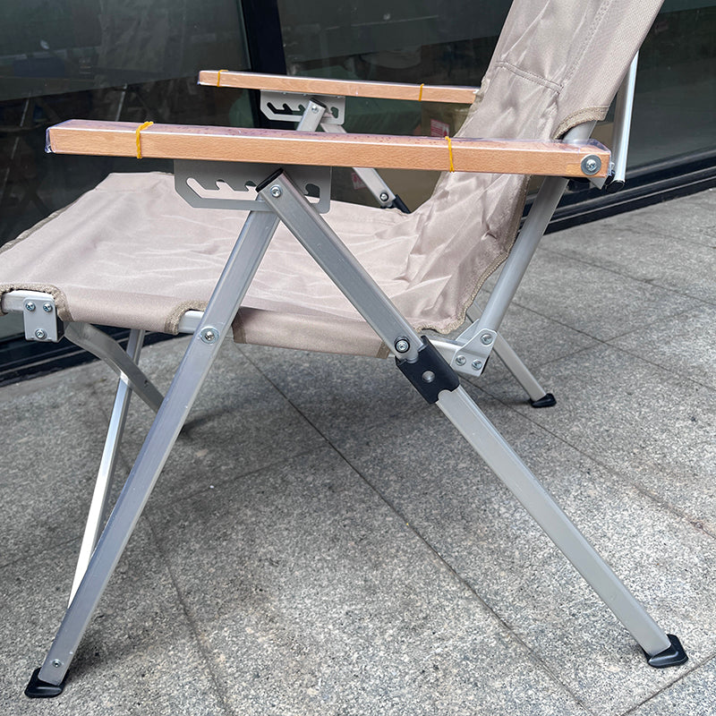 Chaise de camping pliable avec dossier réglable à 5 niveaux, en tissu Oxford industriel contemporain, alliage d’aluminium, acier au carbone et bois massif, pour extérieur et patio 