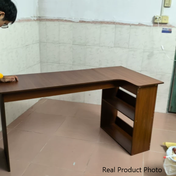 Modern Minimalist L-Shaped Rectangular Medium Density Fiberboard Desk 3-Tier For Bedroom