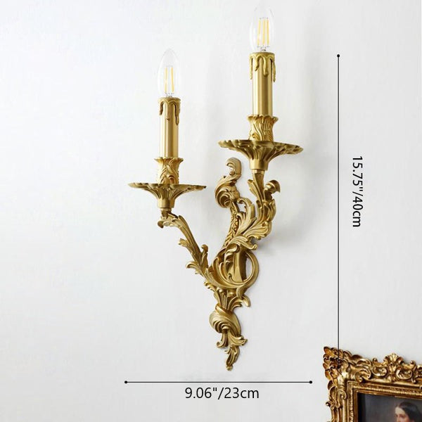 Candelabro de Pared de Latón de Lujo Francés Tradicional Tallado con 2/3 Luces para Dormitorio 