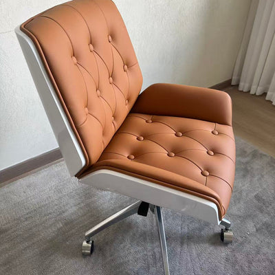Contemporary Nordic Swivel Microfiber & Genuine Leather Wood Steel Square Desk Chair With Armrest And Backrest For Home Office Or Study