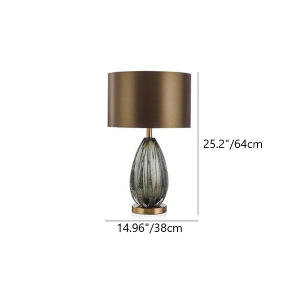 Contemporary Scandinavian Fabric Metal Glass Oval Round 1-Light Table Lamp For Bedroom