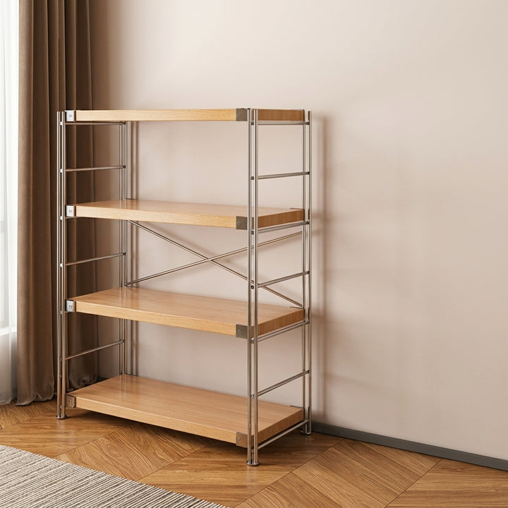 Modern Multi-Tier Storage Shelving Unit With Particleboard Shelves &amp; Carbon Steel Frame - Open Storage Shelf For Living Room, Bedroom &amp; Home Office