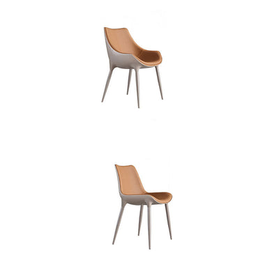 Chaise de salle à manger moderne en cuir de vache simplicité en acier éponge carrée avec dossier incurvé pour salle à manger 