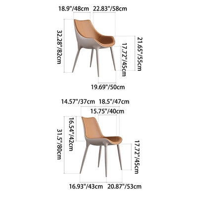 Chaise de salle à manger moderne en cuir de vache simplicité en acier éponge carrée avec dossier incurvé pour salle à manger 