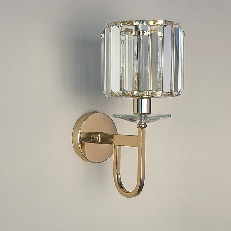 Modern Luxury Metal Iron Stainless Steel Crystal Ball Cylinder 1-Light Wall Sconce Lamp For Bedside