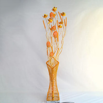 Rustic Romantic Handmade Lotus Flower Cluster Aluminum Frame LED Standing Floor Lamp