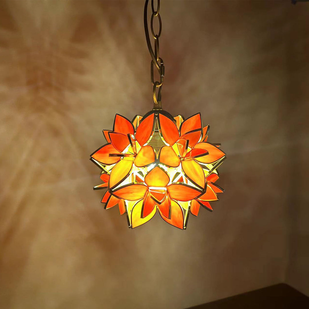 Traditionelle Tiffany Runde Blume Ball Zink Buntglas 1-Licht Pendelleuchte für Wohnzimmer 