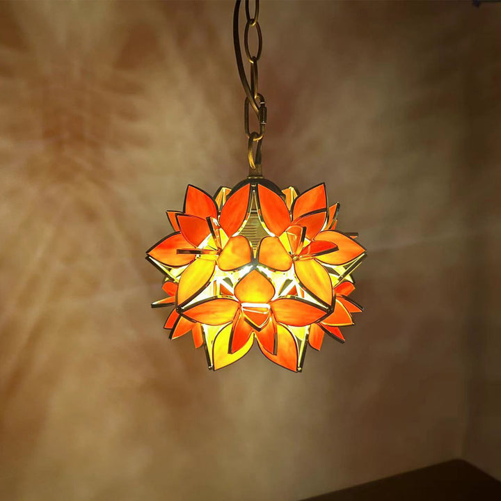 Traditionelle Tiffany Runde Blume Ball Zink Buntglas 1-Licht Pendelleuchte für Wohnzimmer 