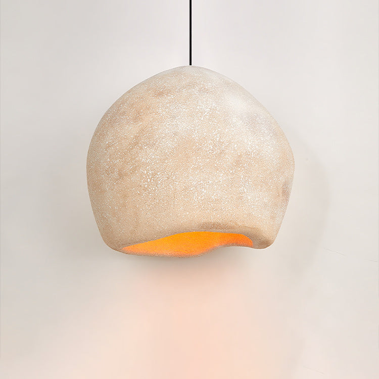 Traditional Japanese Irregular Imitation Stone 1-Light Pendant Light For Living Room