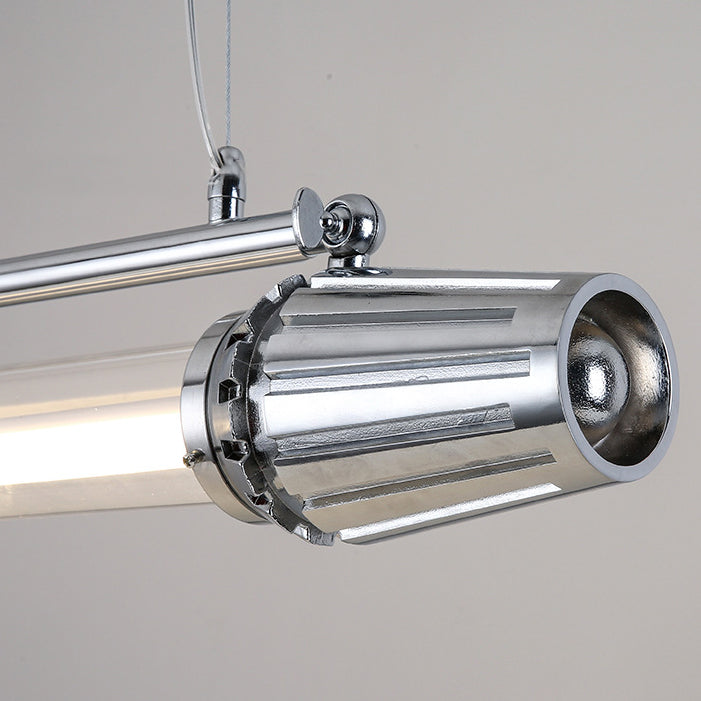 Zeitgenössischer Industrieller Streifen Aluminium Acryl LED Insel Licht Kronleuchter Für Esszimmer 