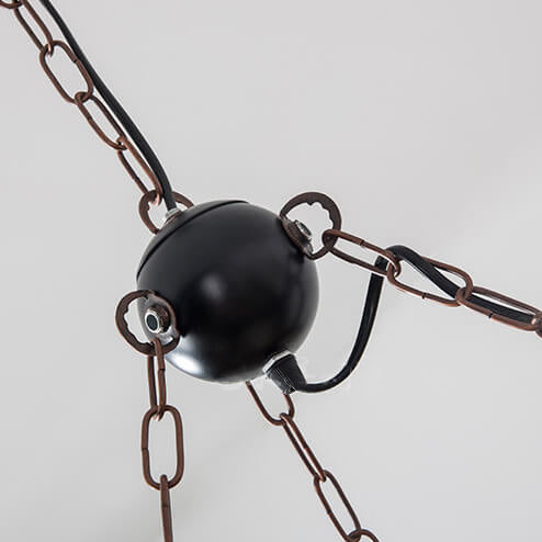 Pantalla de lámpara de jaula de pájaro de madera con cuerda de cáñamo retro, candelabro de 3 luces 