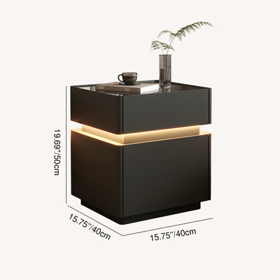 Modern Minimalist Rectangular Glass Microfiber Leather Solid Wood Nightstand 3-Drawer For Bedroom