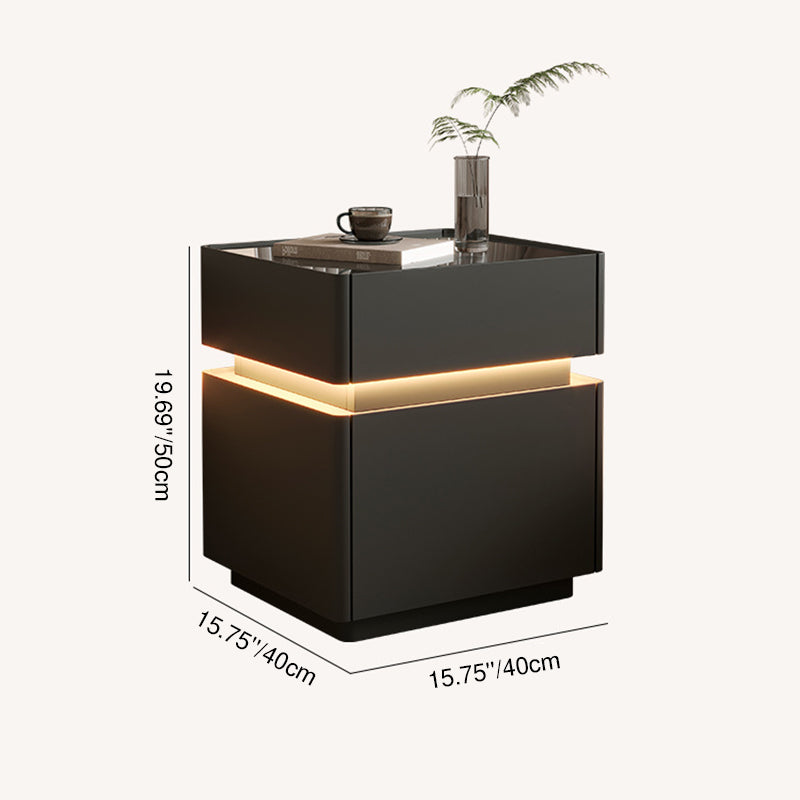 Modern Minimalist Rectangular Glass Microfiber Leather Solid Wood Nightstand 3-Drawer For Bedroom