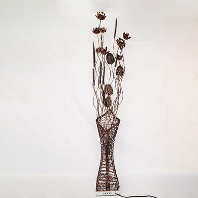 Rustic Romantic Handmade Lotus Flower Cluster Aluminum Frame LED Standing Floor Lamp