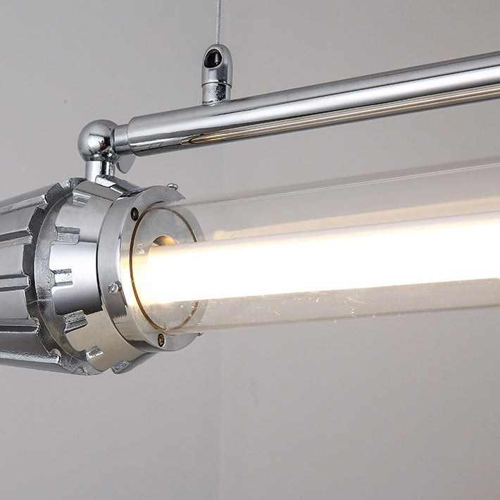 Zeitgenössischer Industrieller Streifen Aluminium Acryl LED Insel Licht Kronleuchter Für Esszimmer 