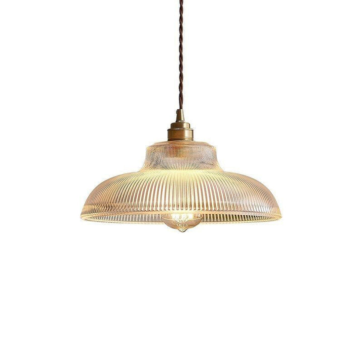 Traditional Japanese Wood Brass Glass Semicircular Loudspeaker 1-Light Pendant Light For Dining Room