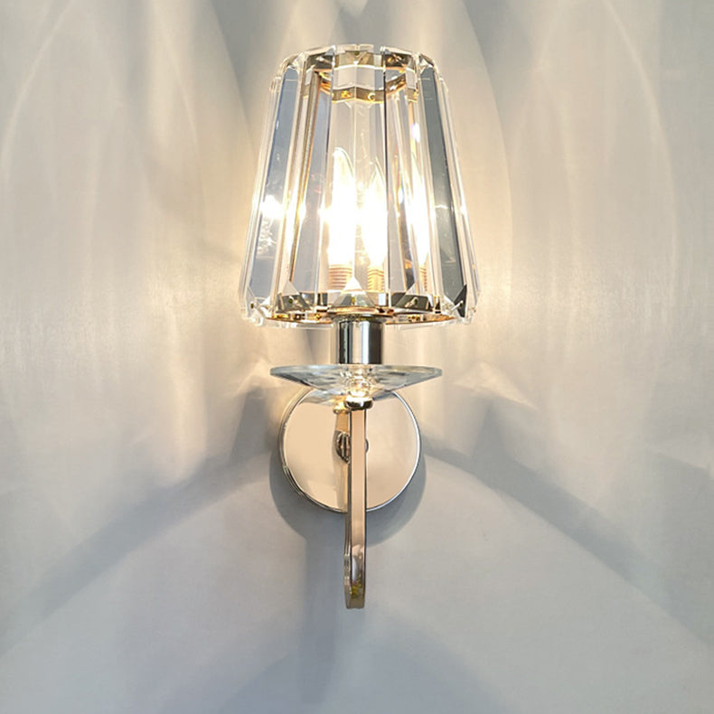 Modern Luxury Metal Iron Stainless Steel Crystal Ball Cylinder 1-Light Wall Sconce Lamp For Bedside