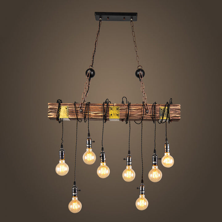 Contemporary Industrial Iron Pine Long Strips 8-Light Island Light Chandelier For Dining Room