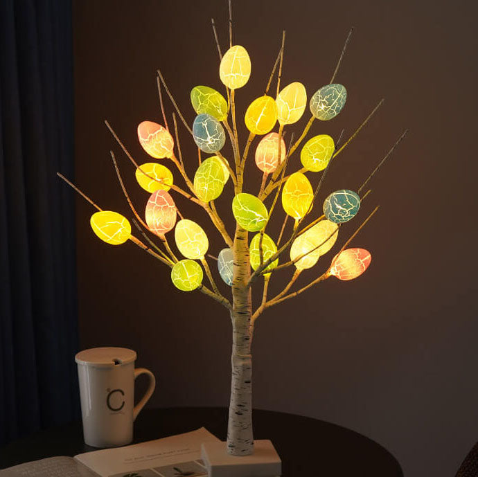 Moderne kreative Feiertagsdekorative bunte Ei-Simulation Baum Plastik LED Tischlampe 