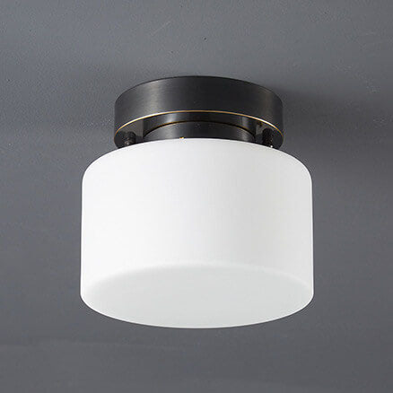Modern Minimalist Drum Glass Copper 1-Light Semi-Flush Mount Ceiling Light for Living Room