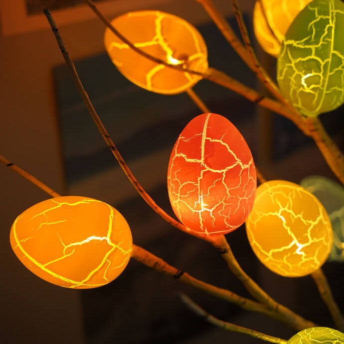 Moderne kreative Feiertagsdekorative bunte Ei-Simulation Baum Plastik LED Tischlampe 