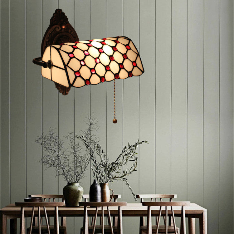 Tiffany Lucite Beads Stained Glass 1-Light Wall Sconce Lamp