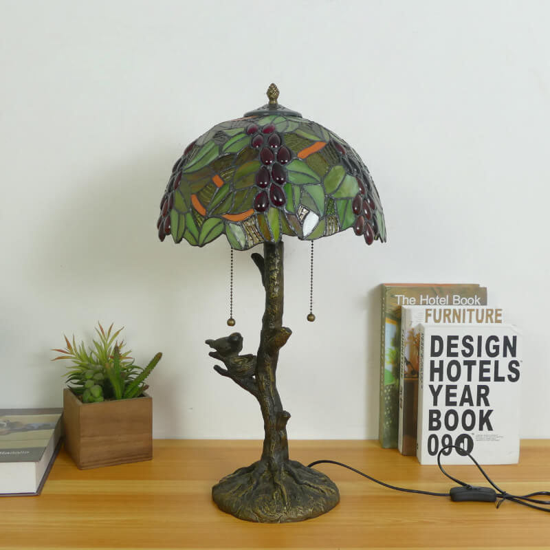 Traditional Tiffany Dragonfly Flower Stained Glass Bird Base 2-Light Table Lamp For Bedroom