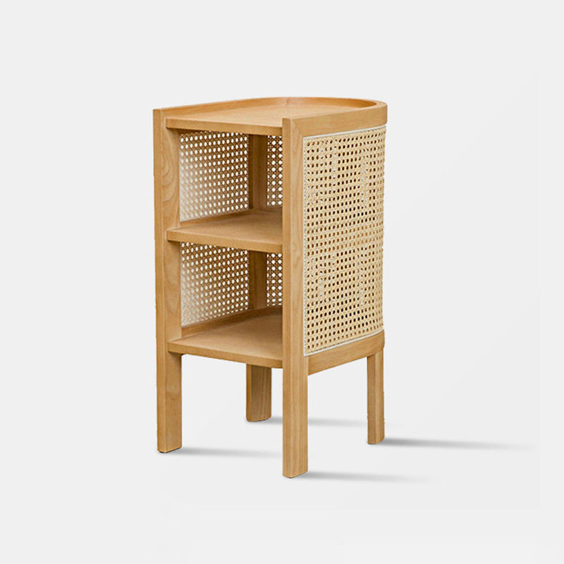 Table de nuit en bois de frêne avec tissage japonais traditionnel semi-circulaire elliptique en rotin à 2 rangements pour le chevet 