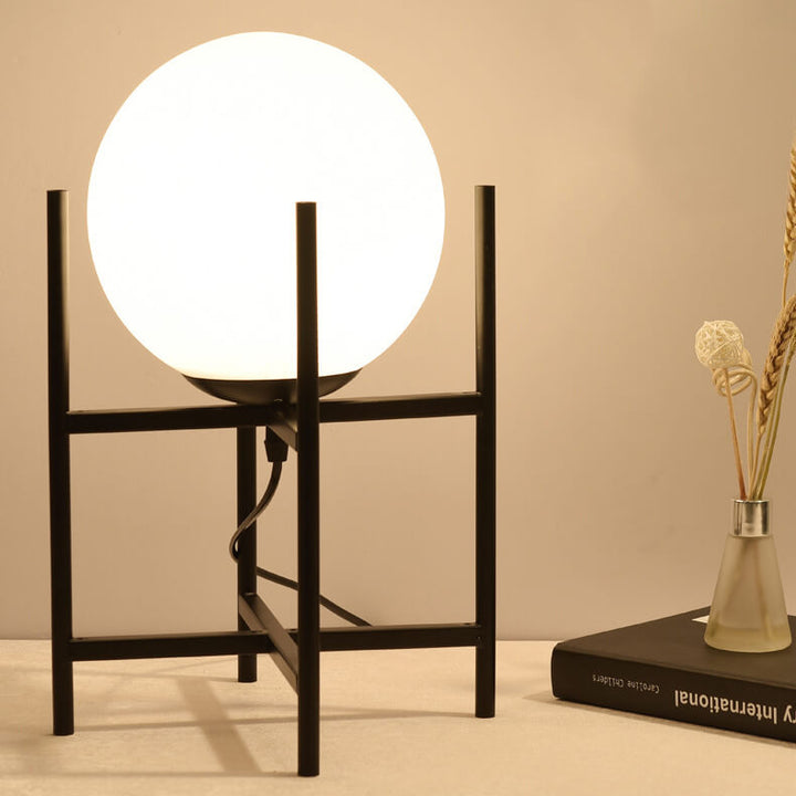 Modern Minimalist Glass Round Ball Iron Shelf Base 1-Light Table Lamp for Living Room Bedroom
