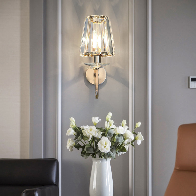 Modern Luxury Metal Iron Stainless Steel Crystal Ball Cylinder 1-Light Wall Sconce Lamp For Bedside