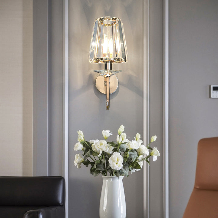 Modern Luxury Metal Iron Stainless Steel Crystal Ball Cylinder 1-Light Wall Sconce Lamp For Bedside