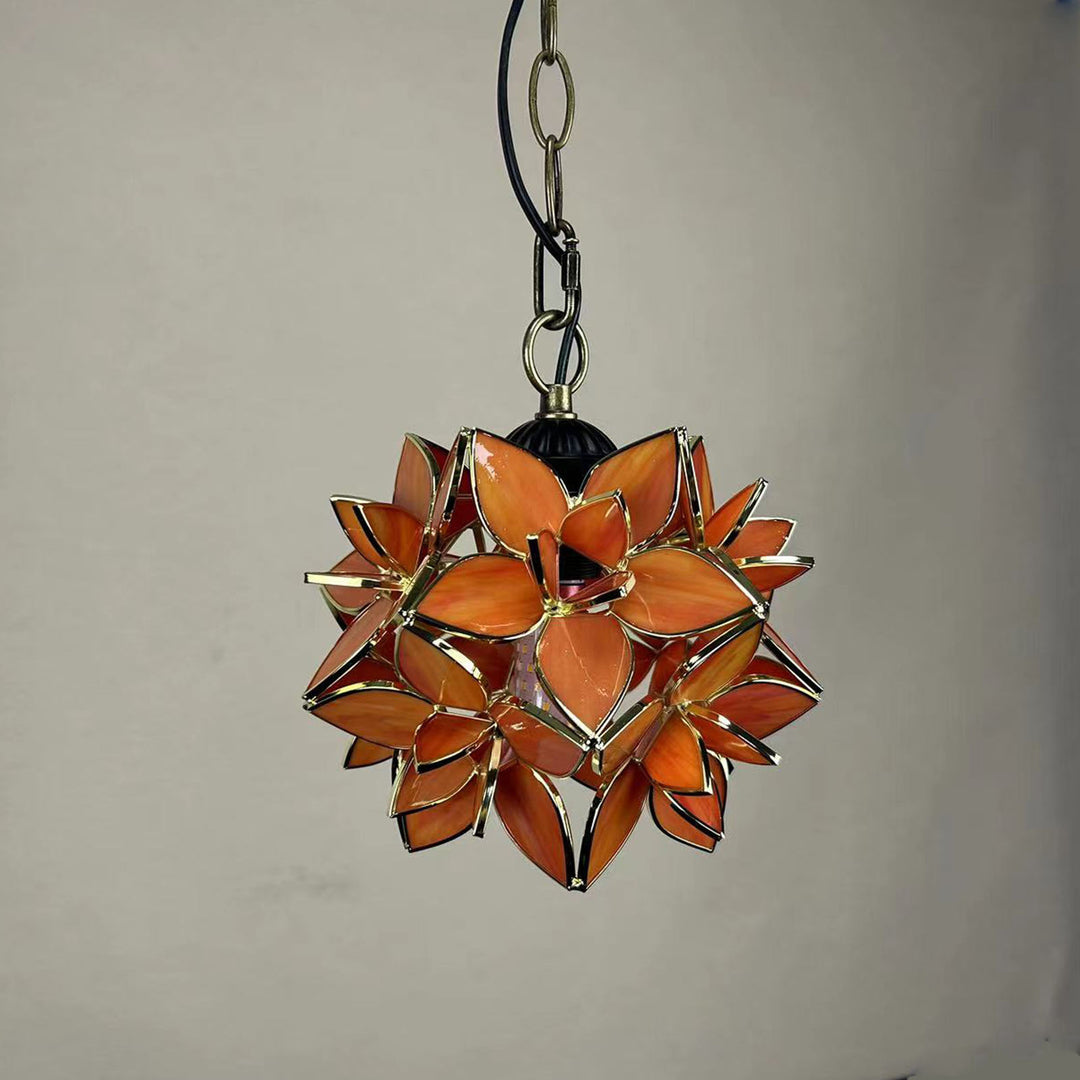 Traditionelle Tiffany Runde Blume Ball Zink Buntglas 1-Licht Pendelleuchte für Wohnzimmer 