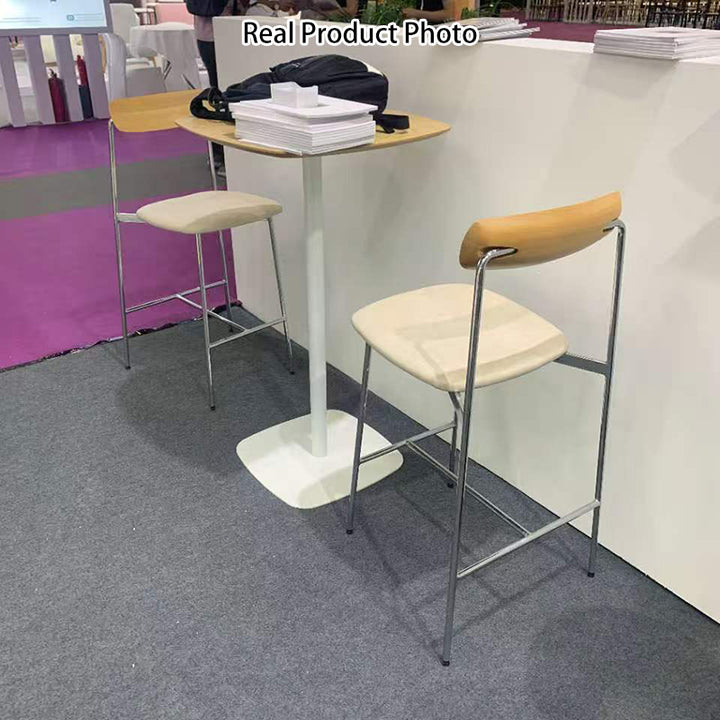 Modern Transitional Round Fabric Cushion Metal Solid Wood Bar Stool Flip-Up Solid Wood Backrest Footrest For Dining Room