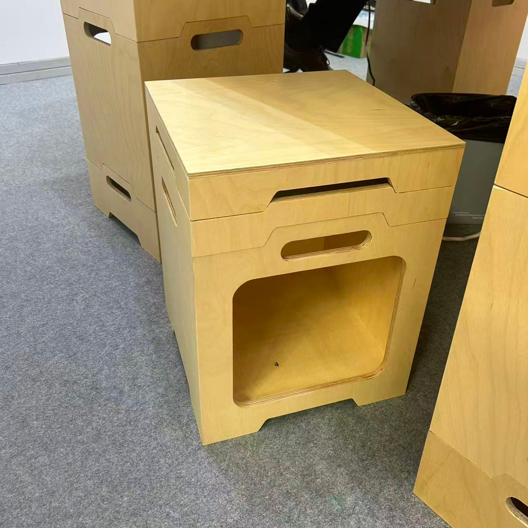 Japanischer modularer Beistelltisch aus Birken-Sperrholz - stapelbarer Aufbewahrungs-Boxeranzug für Homeoffice 