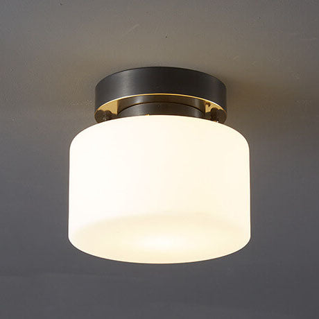 Modern Minimalist Drum Glass Copper 1-Light Semi-Flush Mount Ceiling Light for Living Room