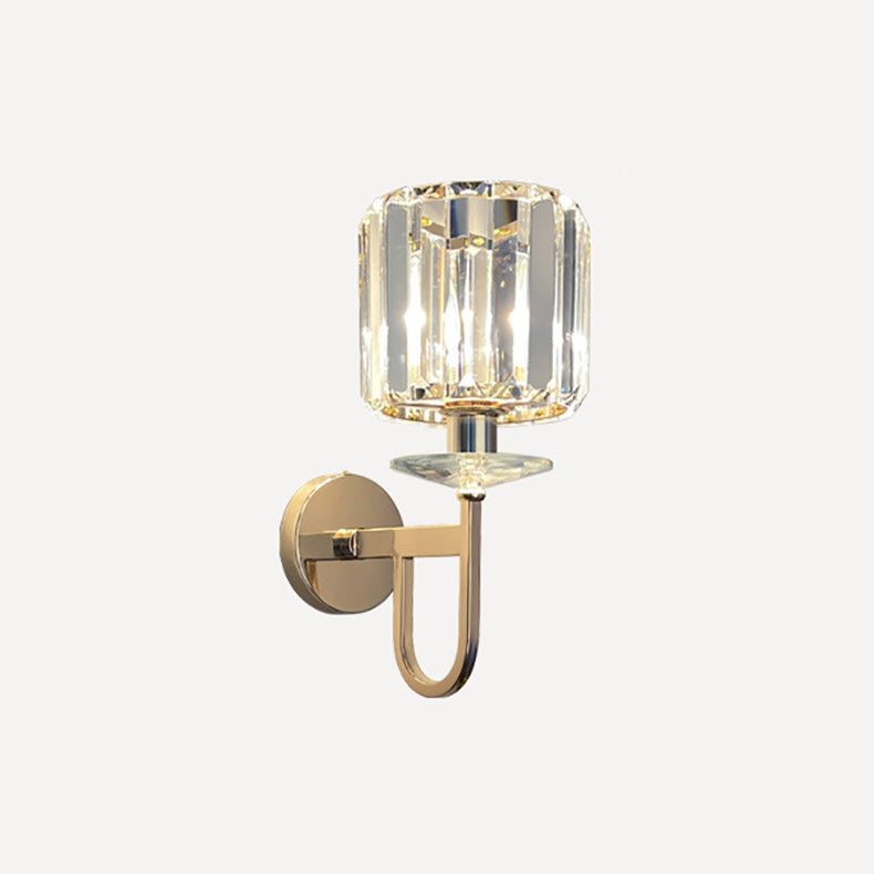 Modern Luxury Metal Iron Stainless Steel Crystal Ball Cylinder 1-Light Wall Sconce Lamp For Bedside
