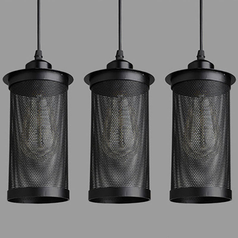 Traditional Vintage Cylinder Iron 1-Light Pendant Light For Living Room