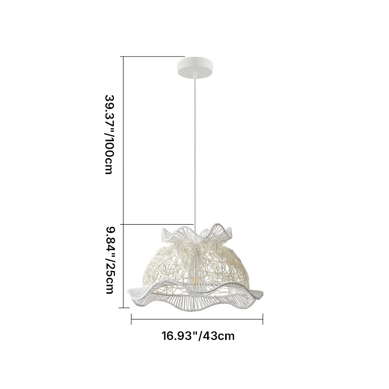 Contemporary Coastal Round Lace Rattan Iron 1-Light Pendant Light For Living Room